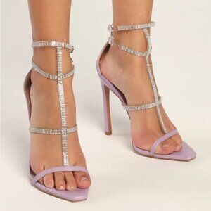 Lulus Damsia Purple Rhinestone Open Toe Ankle Strap Heels 8.5